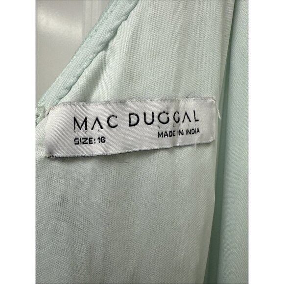 MAC DUGGAL Size 16 Green 93741 ONE SHOULDER Pearl Sequin Midi GOWN Formal Dress - Picture 9 of 10